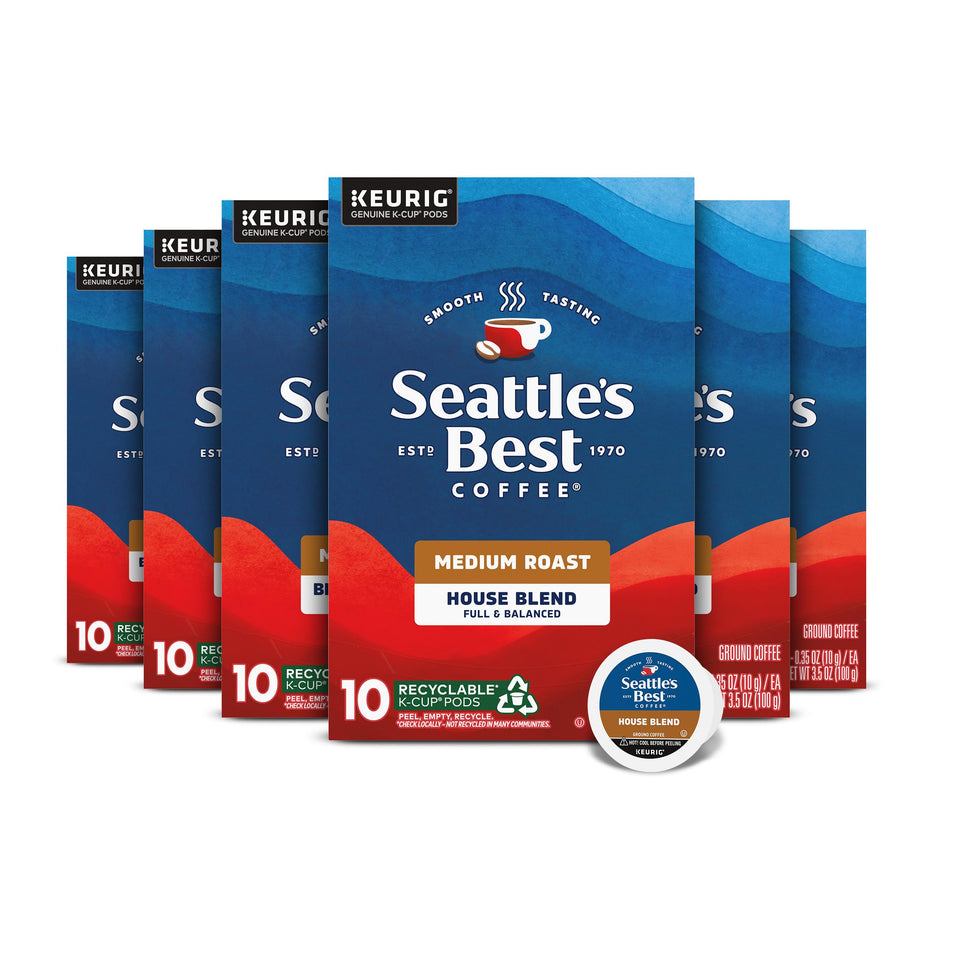 Seattle's Best House Blend pod on a kitchen counter for quick, smooth mornings.