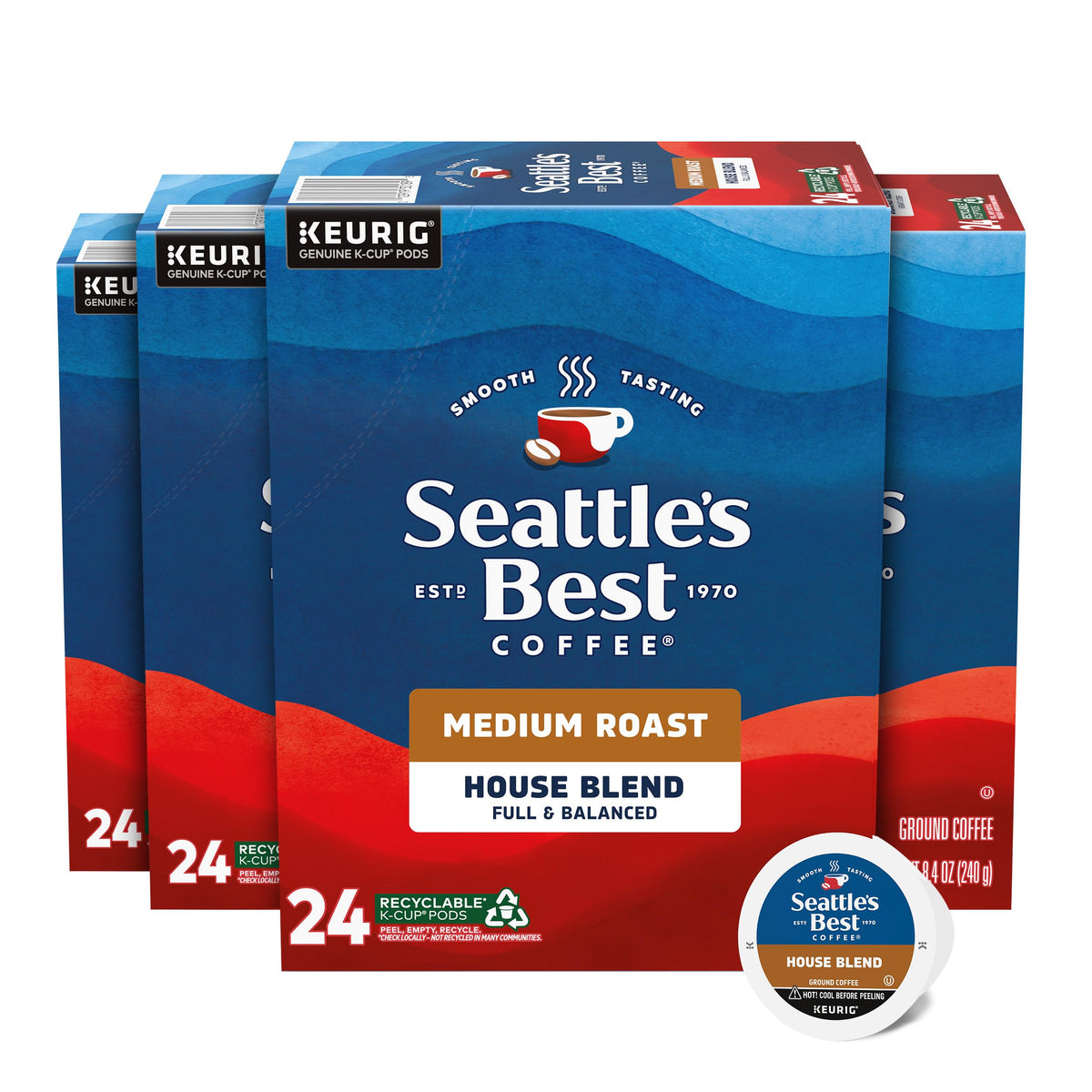 Seattle’s Best Coffee House Blend pods for a smooth, balanced morning brew.