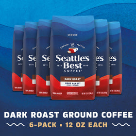 Seattle's Best Coffee Post Alley bag back, includes six 12 oz packs for easy home brewing.
