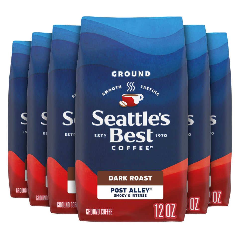 Seattle's Best Coffee Post Alley bag front, signaling smooth-roast flavor for a balanced daily brew.