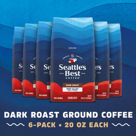 Seattle's Best Post Alley dark roast bag front emphasizes 100% Arabica beans and bold flavor.