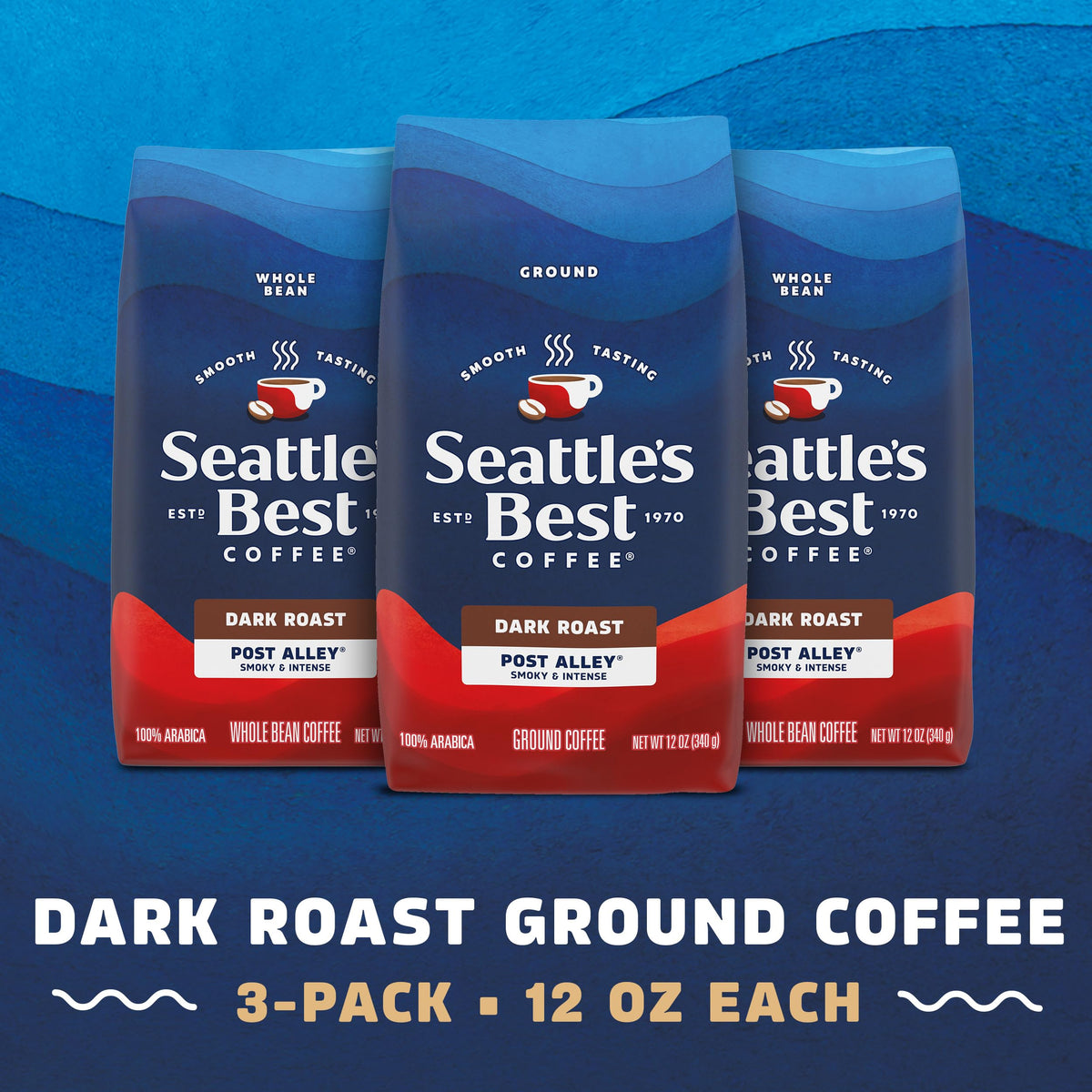 Seattle's Best Coffee Post Alley dark roast ground coffee in a 12oz bag