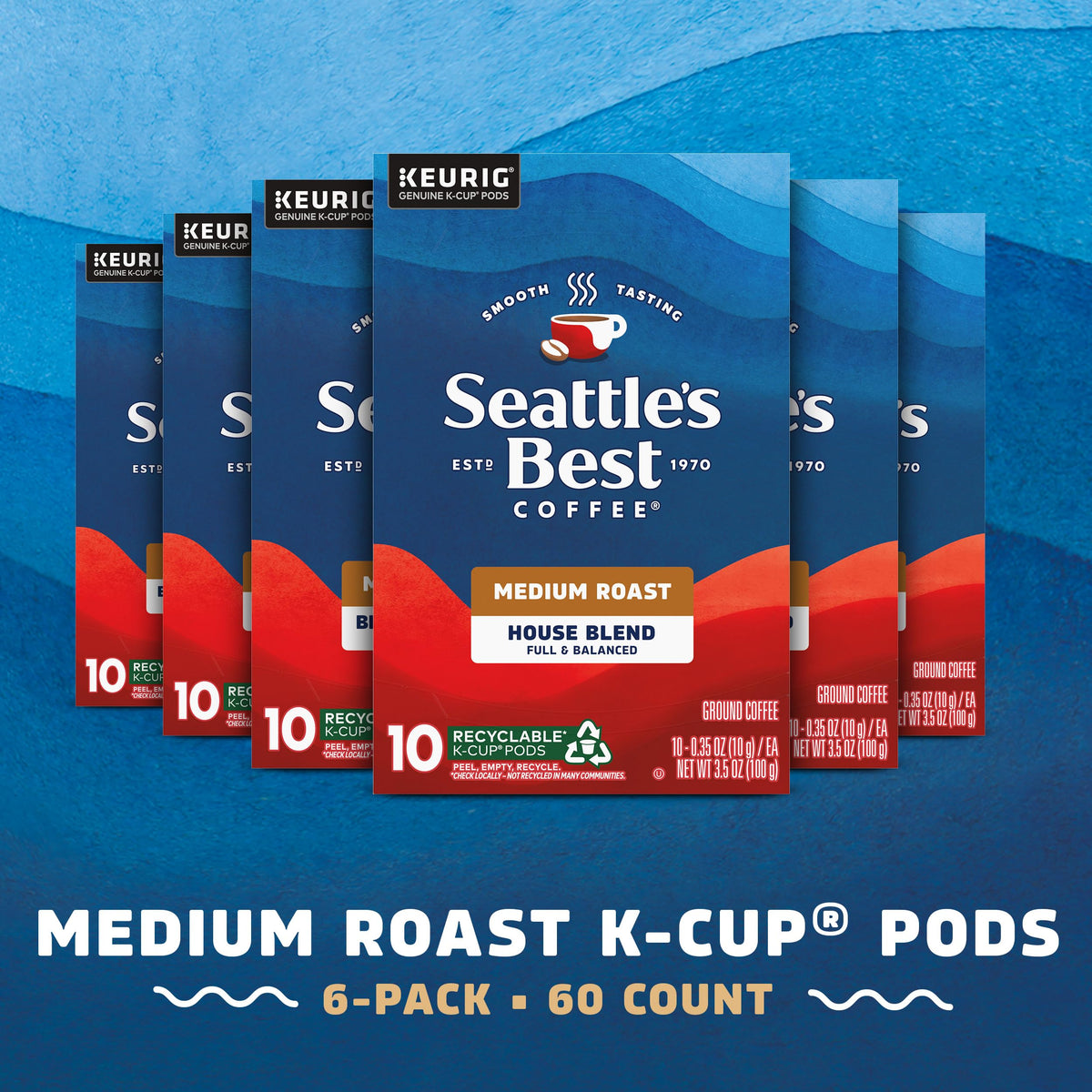 Seattle's Best Smooth Roast pod shown with a cup for balanced flavor.