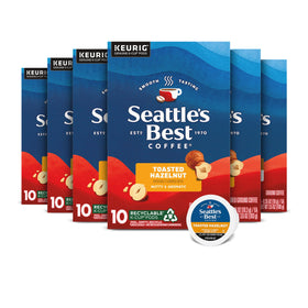 Seattle's Best Toasted Hazelnut K-Cup boxes front, six-pack convenience for quick mornings.