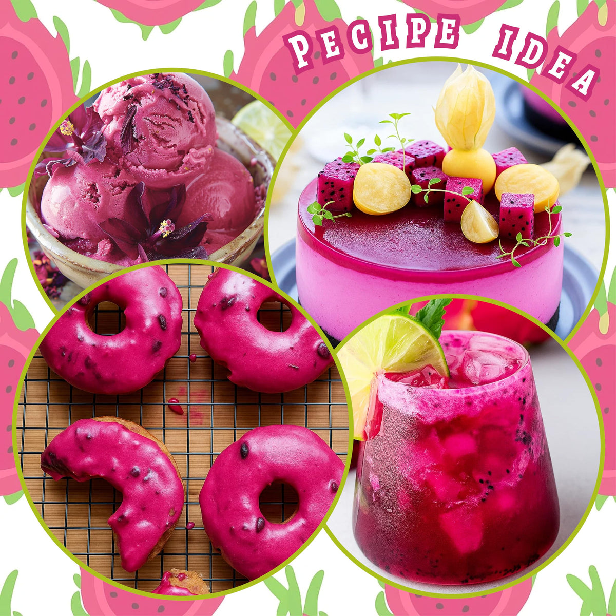 SEAYOFA dragon fruit powder provides bright natural color for food coloring uses.
