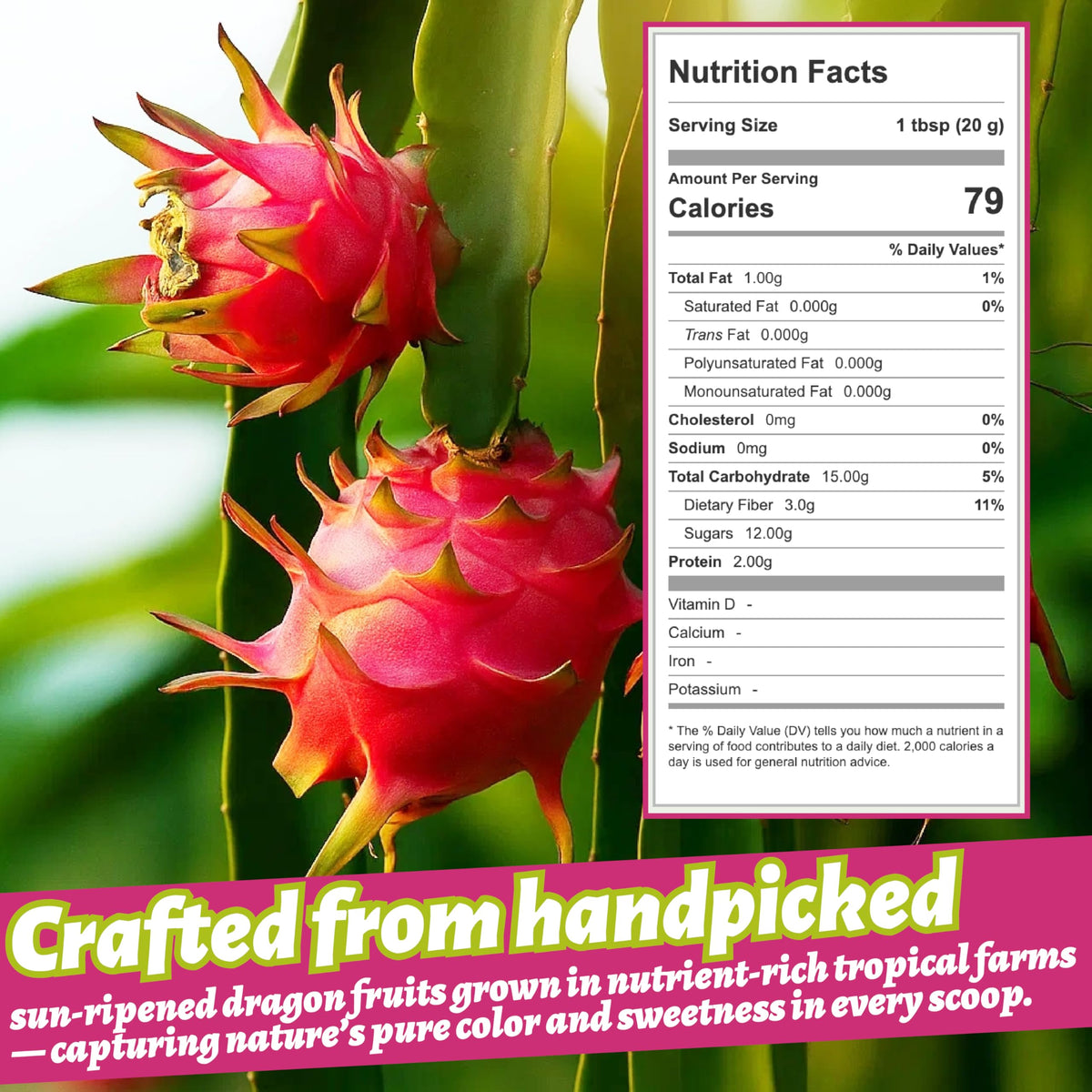 SEAYOFA dragon fruit powder scoop ready for quick smoothies and vibrant color.