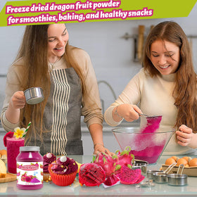 SEAYOFA dragon fruit powder blends into smoothies and bowls with visible fruit flavor.