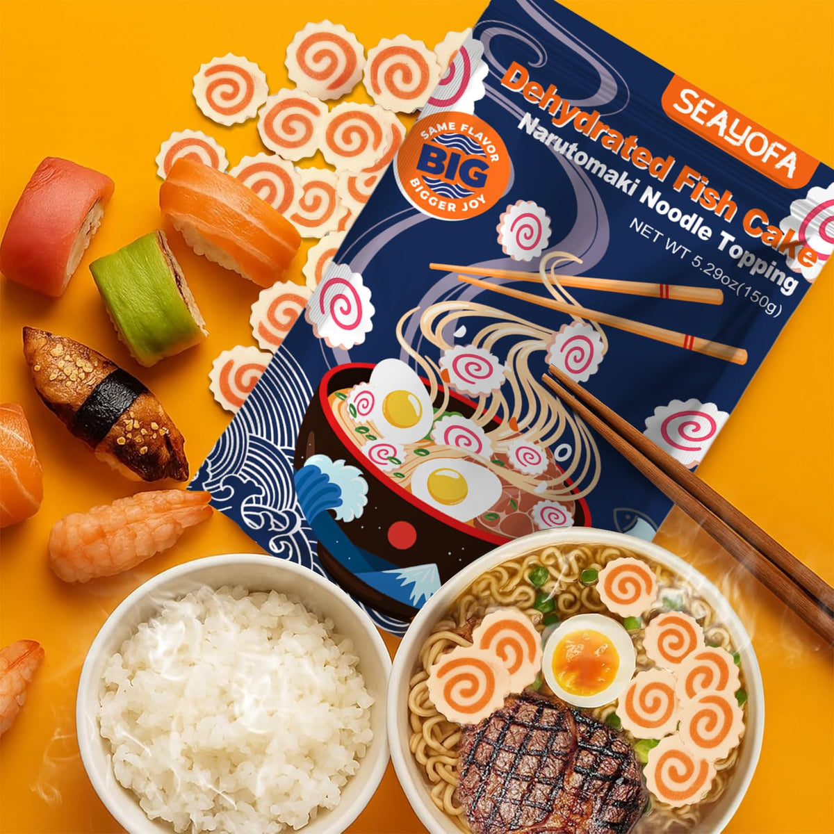 SEAYOFA Narutomaki low-fat fish cake provides a light, gluten-free topping.