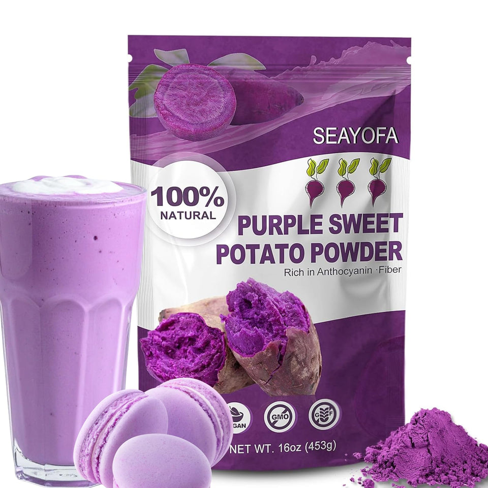SEAYOFA ube powder close-up in bowl showing vibrant color for cooking
