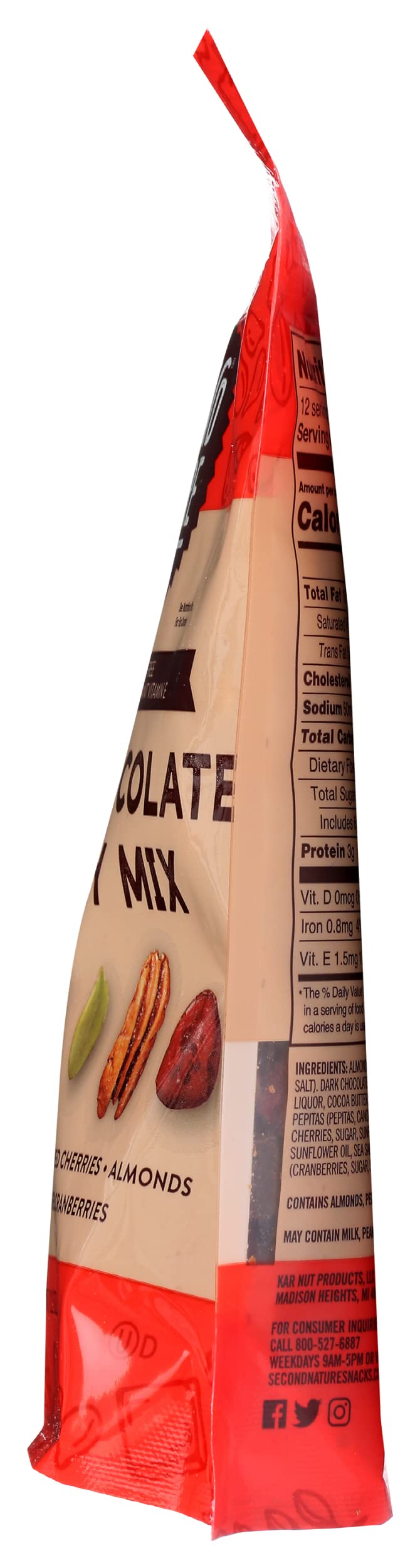 Second Nature Dark Chocolate Cherry Trail Mix nuts and dried fruit provide crunch and sweetness.