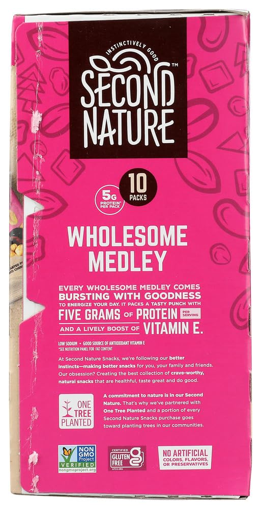 Second Nature Wholesome Medley Trail Mix close-up showing nuts and dried fruit texture