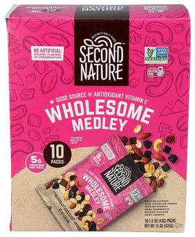 Second Nature Wholesome Medley Trail Mix 15 oz pack front view with vibrant ingredients