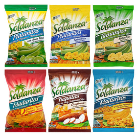 Seconde Nature Soldanza Plantain Chips variety pack — six flavors for versatile snacking.