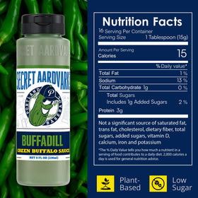 Secret Aardvark BuffaDill green sauce jar close emphasizes bold color.