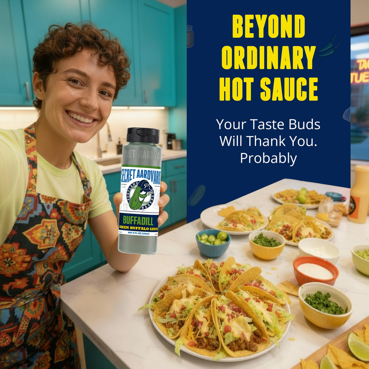 Secret Aardvark BuffaDill pickle brine splash delivers briny aroma and heat.