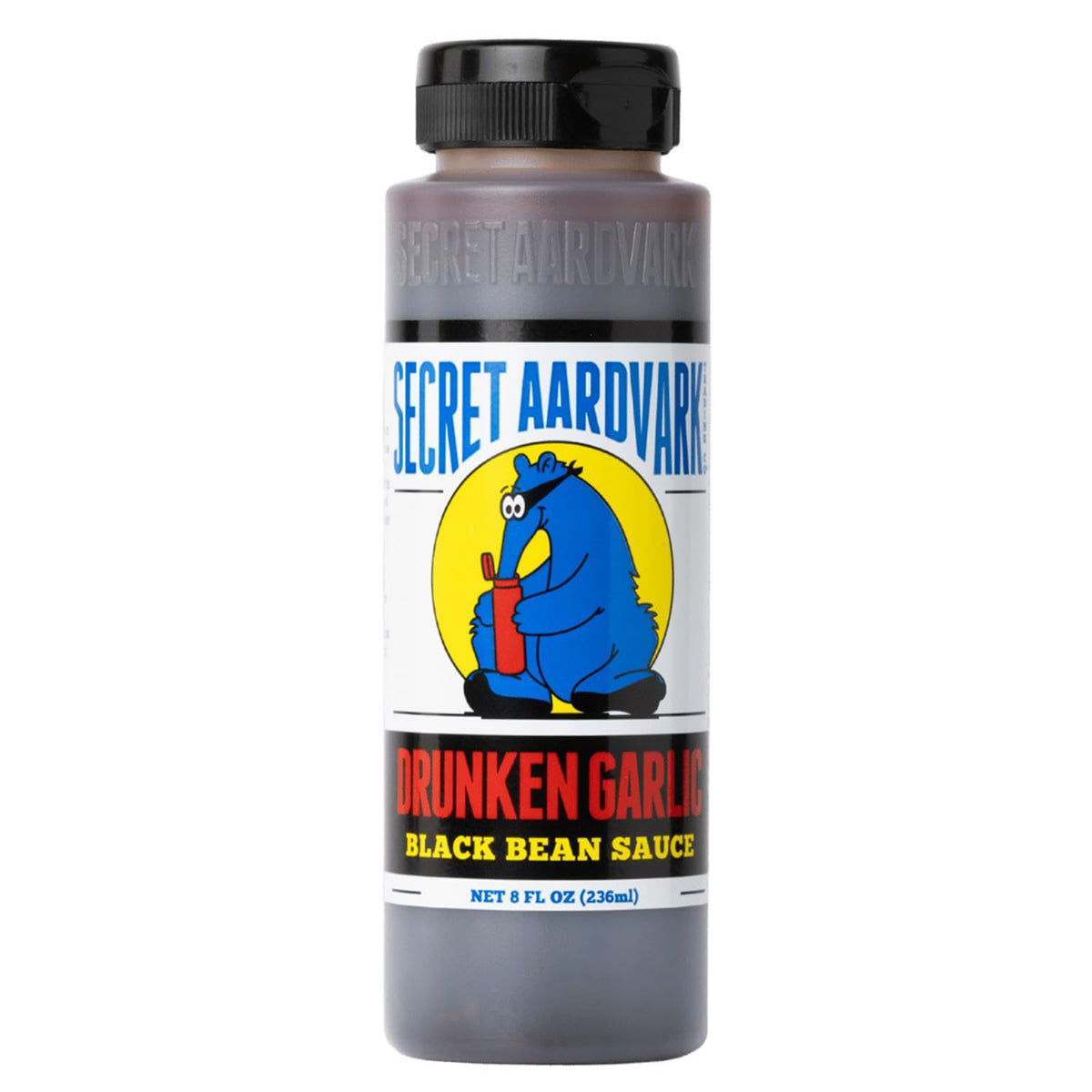 Secret Aardvark Drunken Garlic Black Bean Sauce bottle on counter for bold marinades