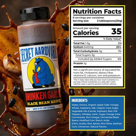 Secret Aardvark Drunken Garlic Black Bean Sauce packaging notes non-GMO and dairy-free