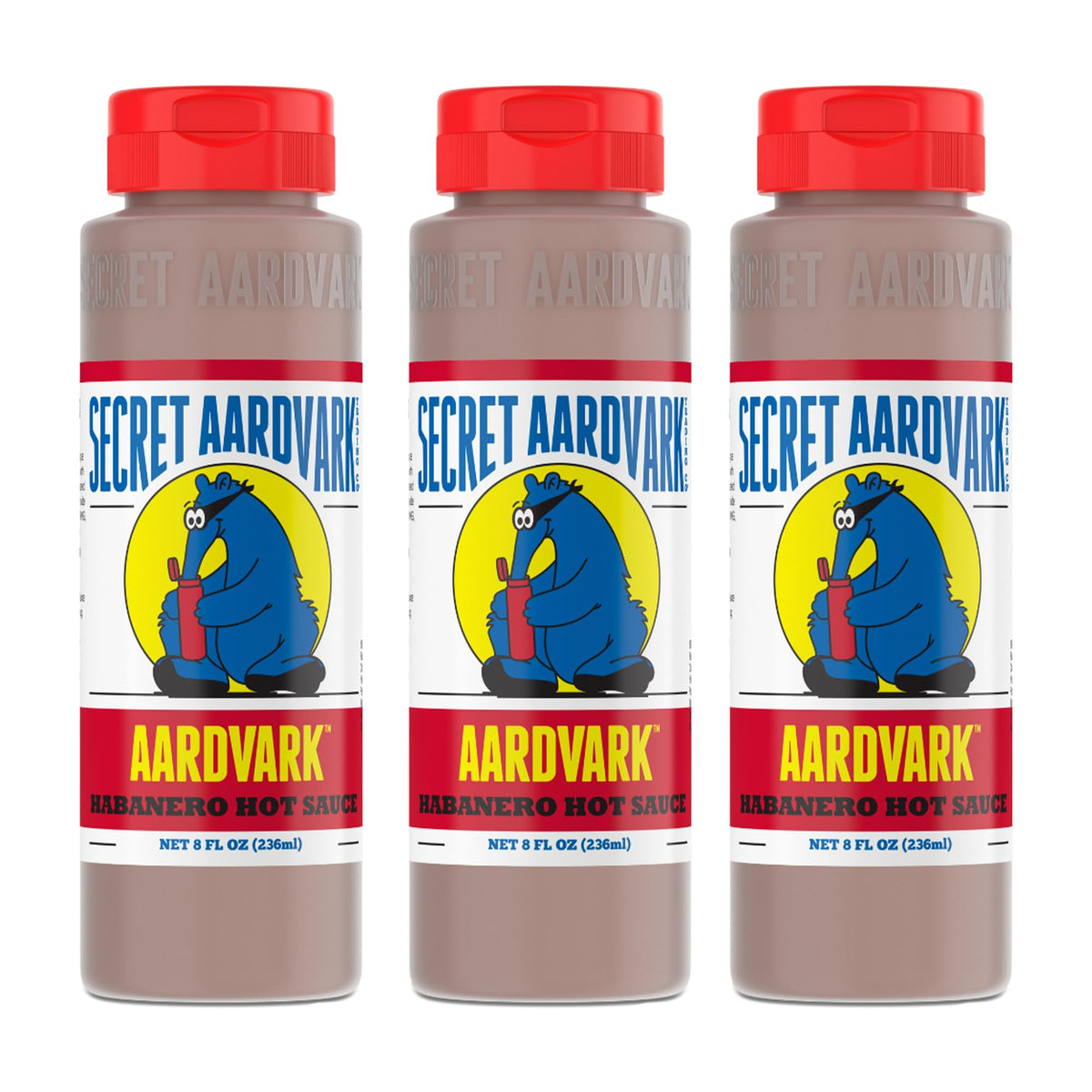 Secret Aardvark Habanero Hot Sauce bottle with pour spout showcases bold flavor for grilling and marinades.
