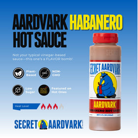 Secret Aardvark Habanero bottle pour showing smooth stream for marinades.
