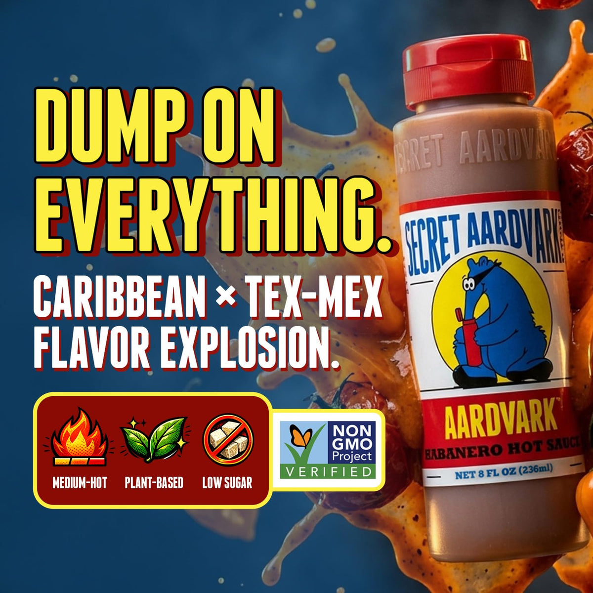 Secret Aardvark habanero hot sauce label closeup shows bold, medium heat