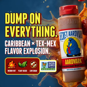 Secret Aardvark habanero hot sauce label closeup shows bold, medium heat
