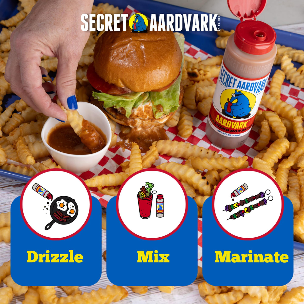 Secret Aardvark label close-up shows non-GMO, natural ingredients.