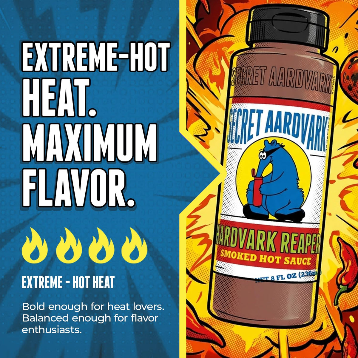 Secret Aardvark Reaper Hot Sauce drizzled over BBQ ribs for bold flavor.