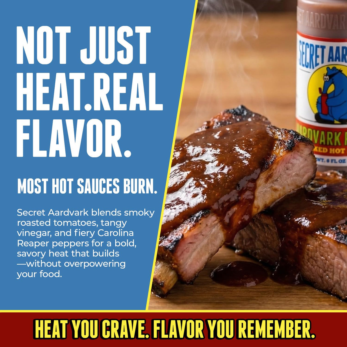 Secret Aardvark Reaper Hot Sauce with smoked heat that builds with savory notes.