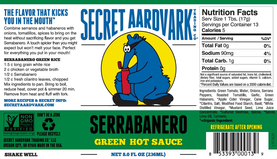 Secret Aardvark serrabanero hot sauce offers bright citrus heat for grilled veggies