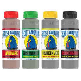 Secret Aardvark Serrabanero bottle close-up for bold heat in tacos
