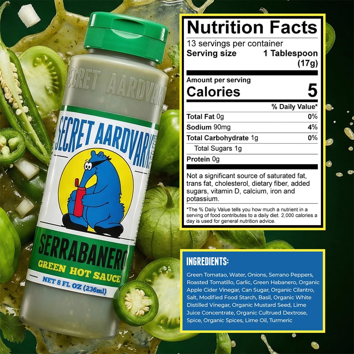 Secret Aardvark Serrabanero gourmet dish pairing with fresh greens.