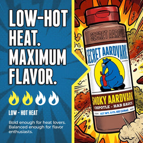 Secret Aardvark Smoky Chipotle Hot Sauce on kitchen counter is ready for quick flavor upgrades.