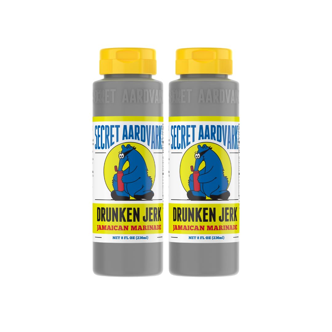 Secret Aardvark Drunken Jerk bottle ready for grilling, ideal on jerk chicken