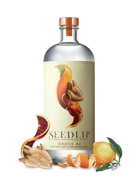 Seedlip Grove 42 bottle on a clean surface, a sophisticated non-alcoholic option for gatherings.