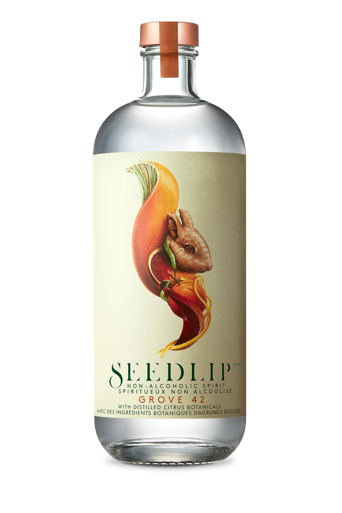 Seedlip Grove 42 citrus-garnished glass, showcasing a bright, refreshing profile.