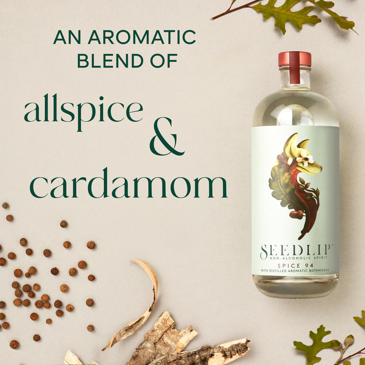 SEEDLIP Spice 94 bottle with ice ready for cold, refreshing sips