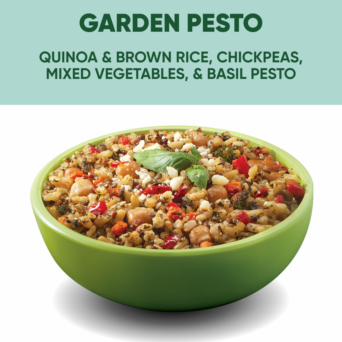 SEEDS OF CHANGE Garden Pesto Bowl with ingredients close-up showing organic components.
