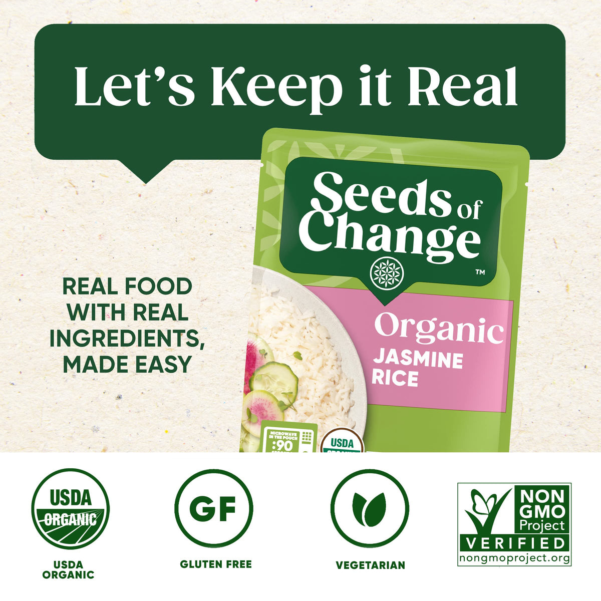 SEEDS OF CHANGE Jasmine Rice in-skillet reveals versatile stovetop cooking.