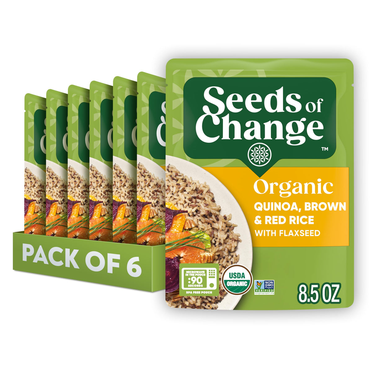 SEEDS OF CHANGE quinoa and rice with flaxseed pack ready to heat