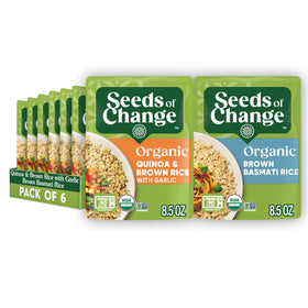 SEEDS OF CHANGE quinoa and brown rice with garlic pack ready in minutes for busy evenings.