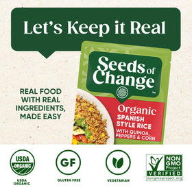 SEEDS OF CHANGE Spanish style rice with quinoa peppers corn bowl-serve with colorful ingredients