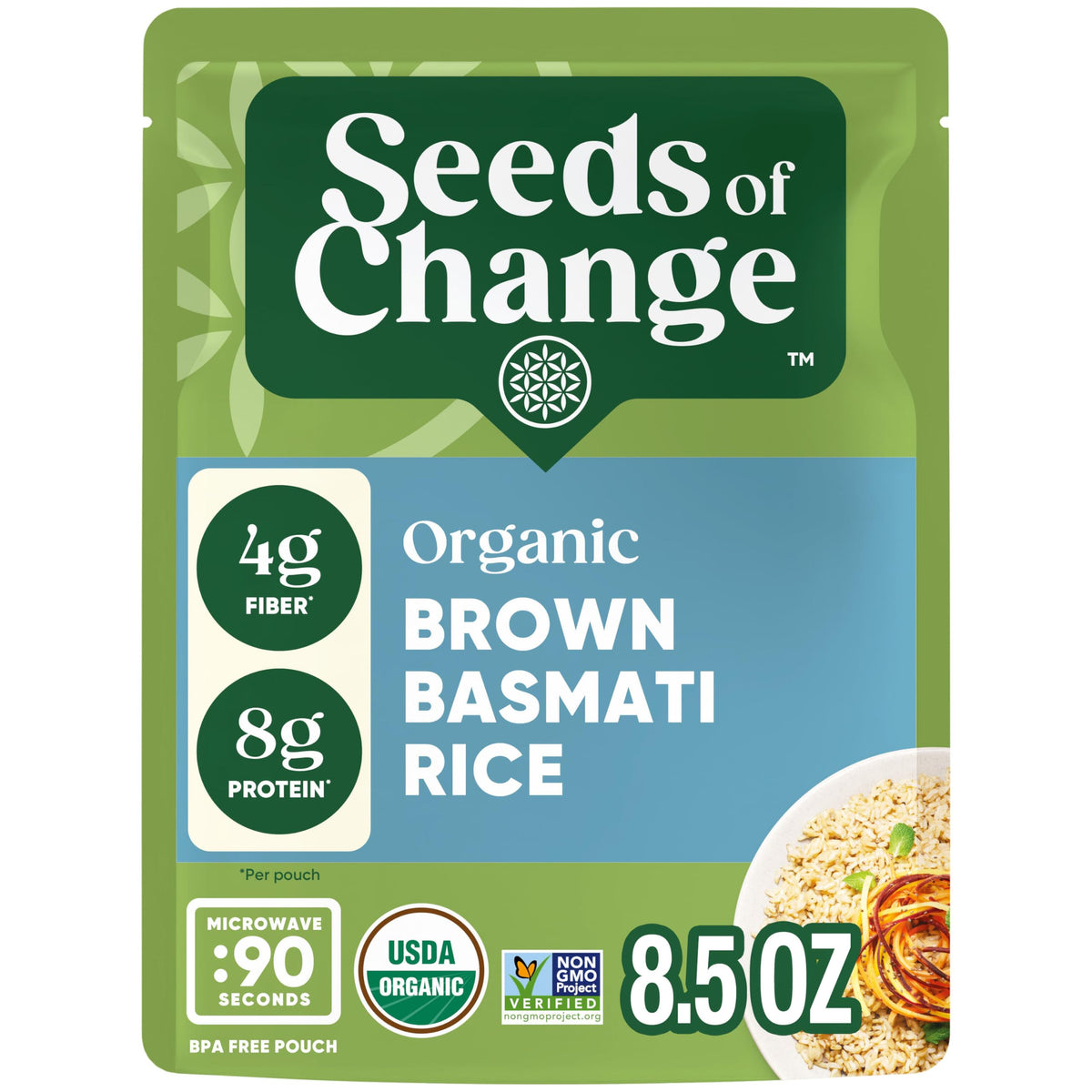 SEEDS OF CHANGE microwave-ready rice pouch for quick meals
