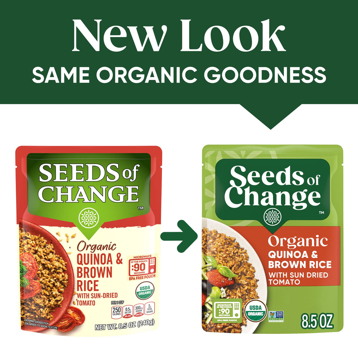 SEEDS OF CHANGE organic quinoa brown rice ingredients display
