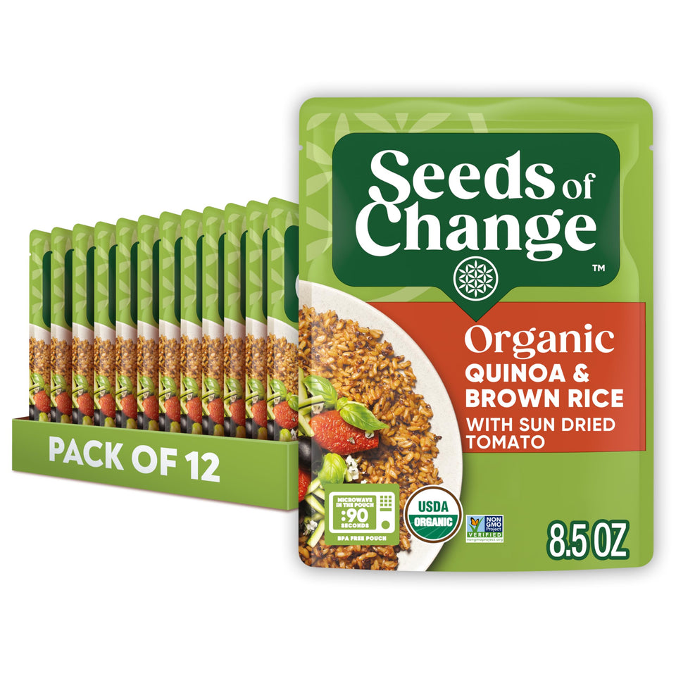 SEEDS OF CHANGE quinoa and brown rice sun dried tomato pack on shelf