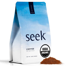 SEEK Mold Free Coffee pack shot highlighting organic certification and purity.