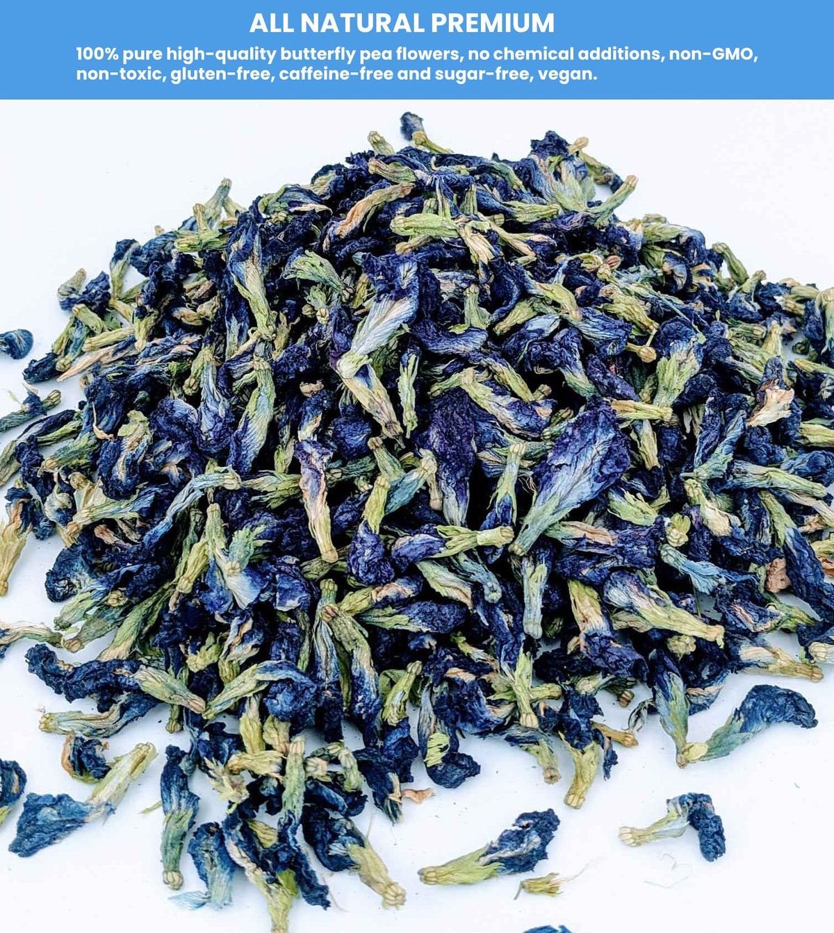 Brewed Seeyoung butterfly pea tea delivers vibrant blue hue for color-changing beverages.