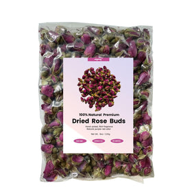 Seeyoung rose petals and buds in a clear jar, highlighting freshness.
