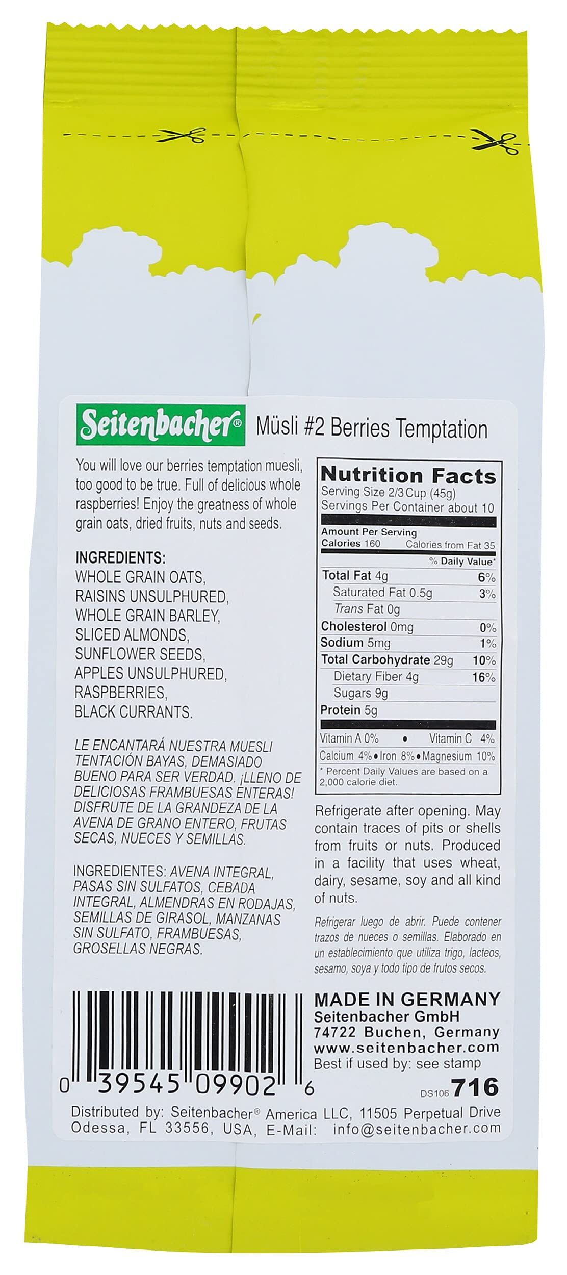 Seitenbacher Muesli No2 closeup of dried fruits and almonds