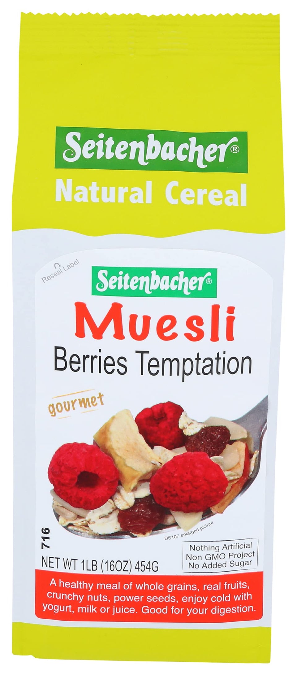Seitenbacher Berries Temptation muesli pack with oats and raspberries for a wholesome breakfast