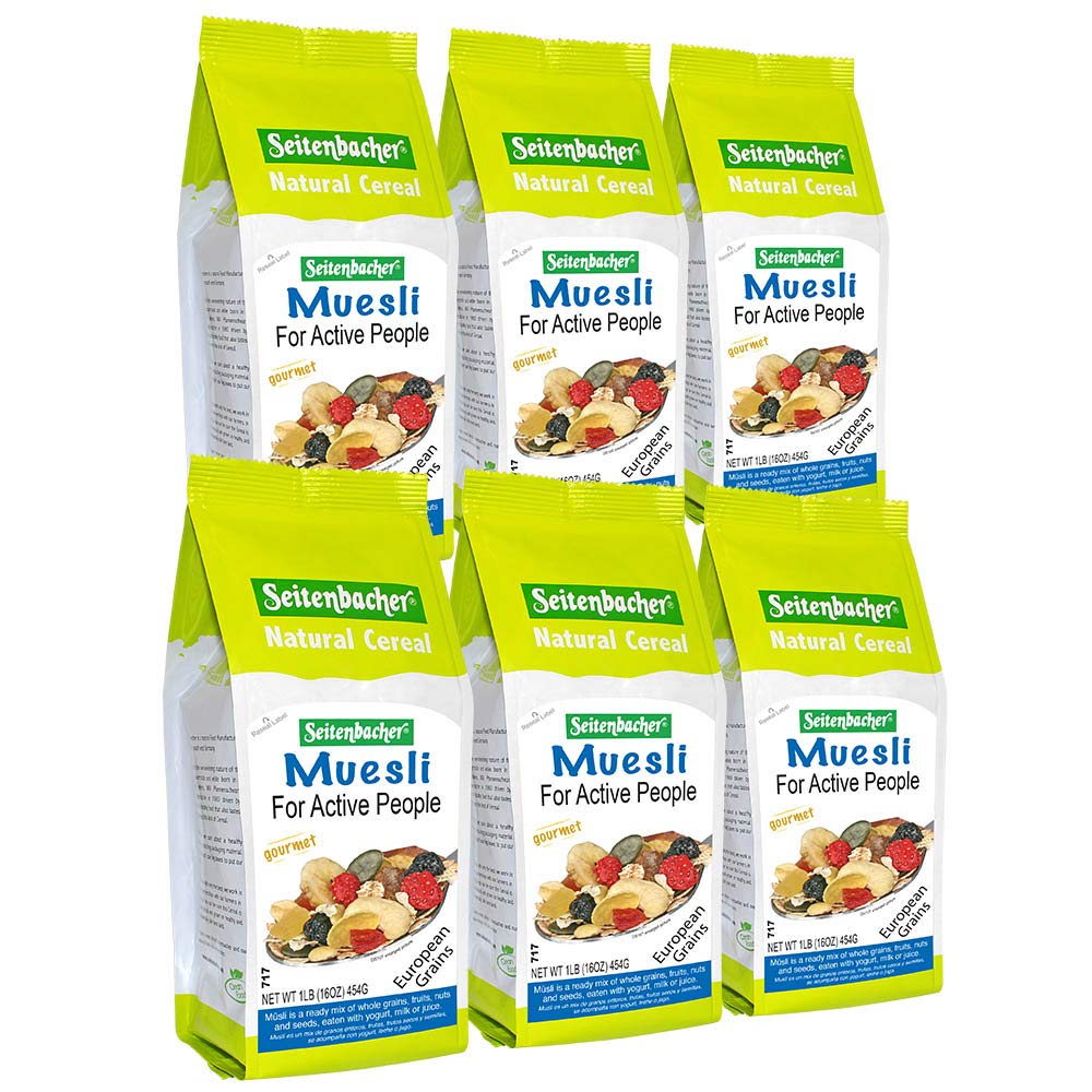 Seitenbacher Muesli Cereal #3 Fruit Mix served with milk for a quick breakfast.